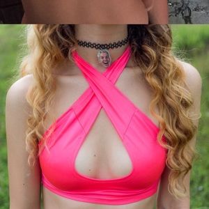 Eatsleeprave pink choker top size small