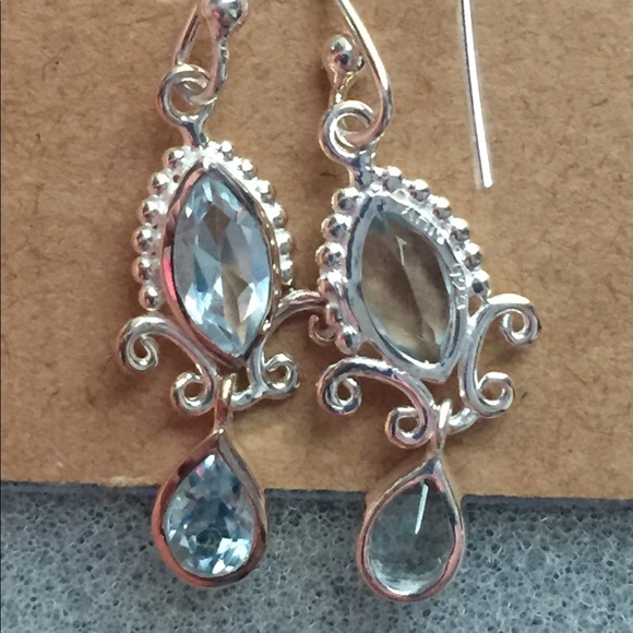 Sterling Silver Blue Topaz Earrings - Picture 2 of 2