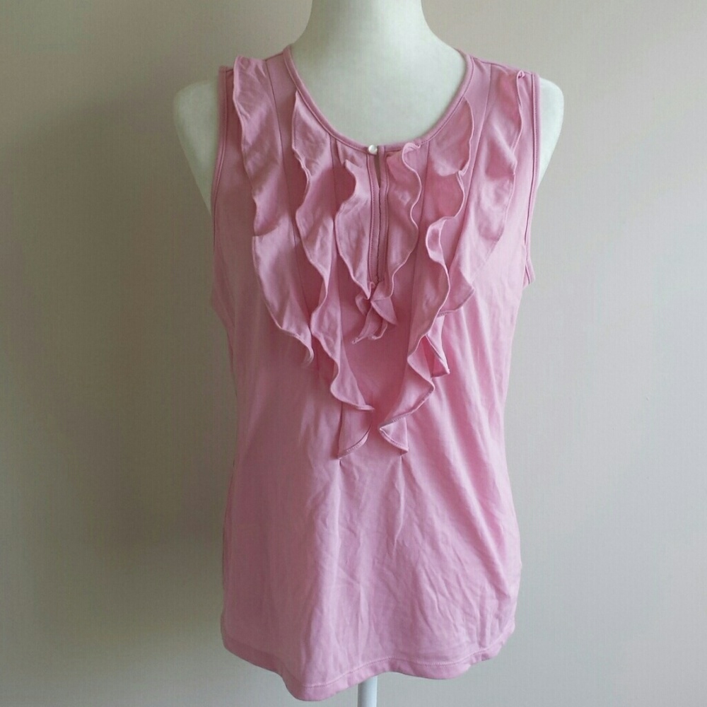Chaps Ruffled Keyhole Large Pink Tank