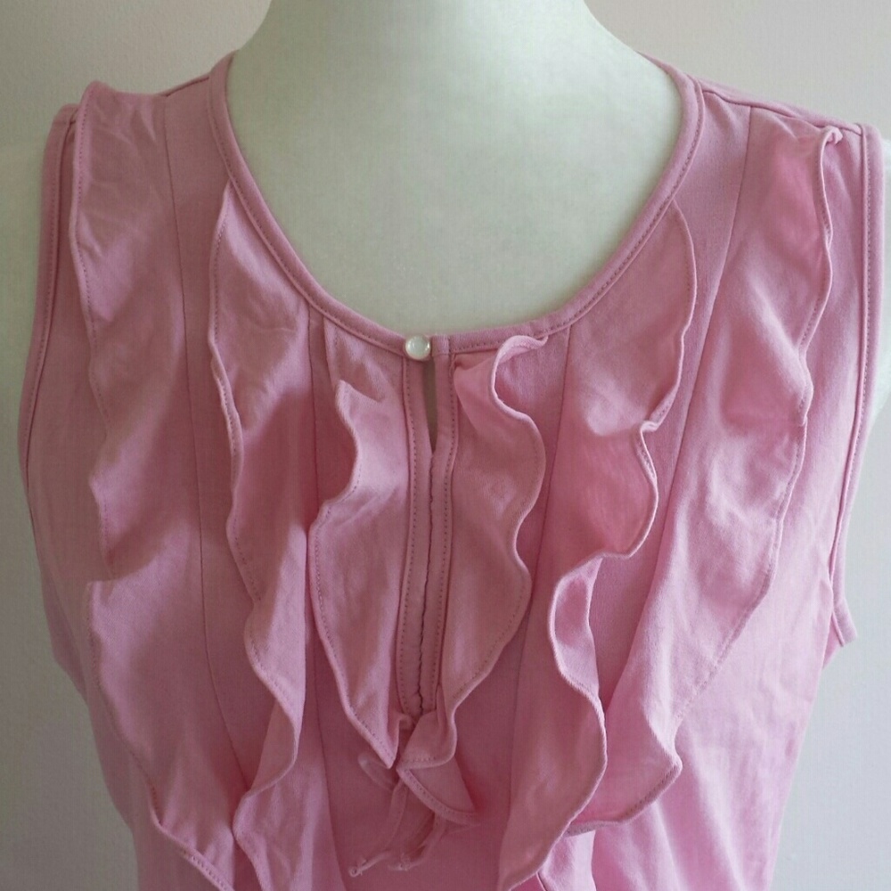 Chaps Ruffled Keyhole Large Pink Tank - Picture 2 of 8