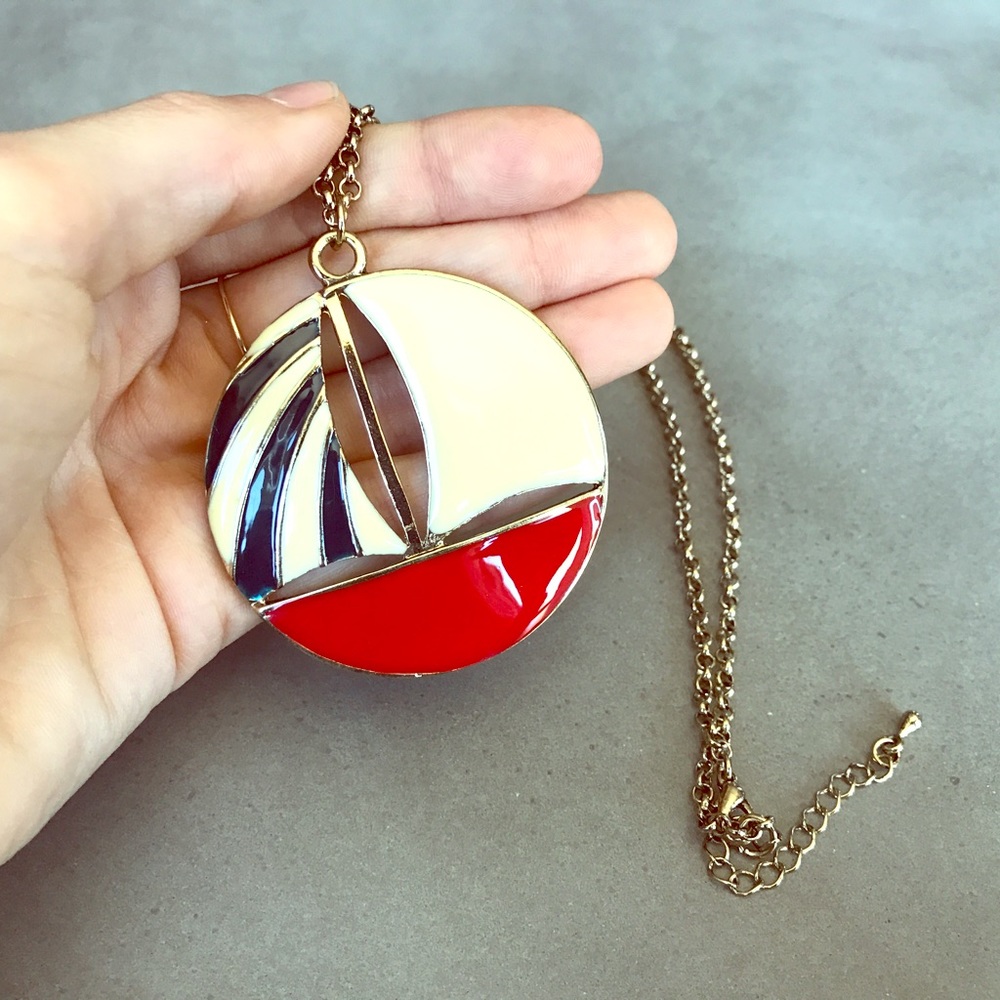 Fun Vintage Looking Nautical Sailboat Necklace