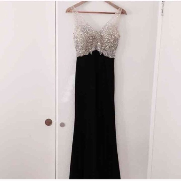Black Beaded Fabric, Crystals & Rhinestones, Prom, Evening Wear, Formal main image 1