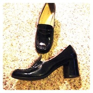 Black patent leather heels