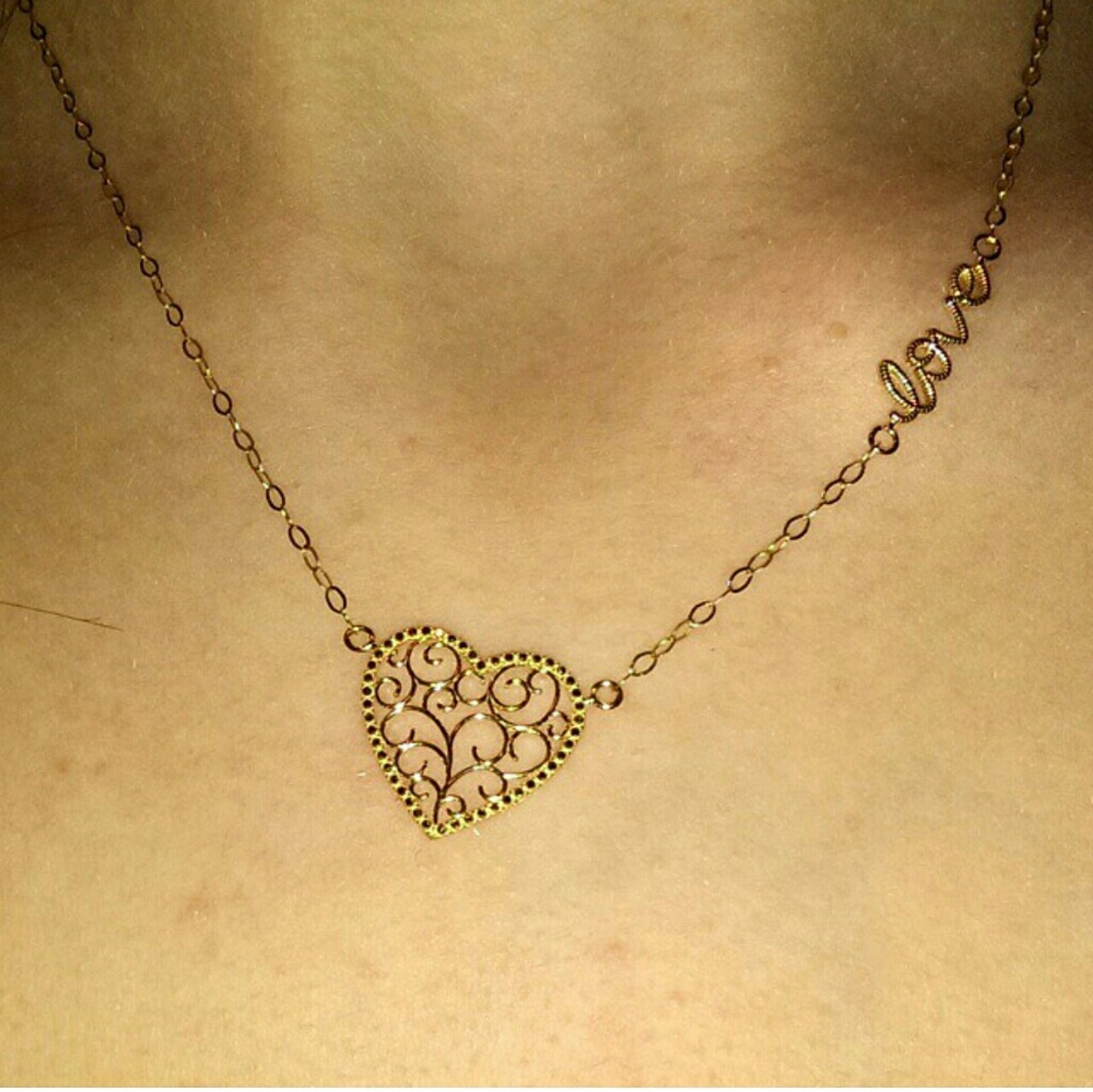 SALE 10K Gold "Love" Dainty Heart Necklace