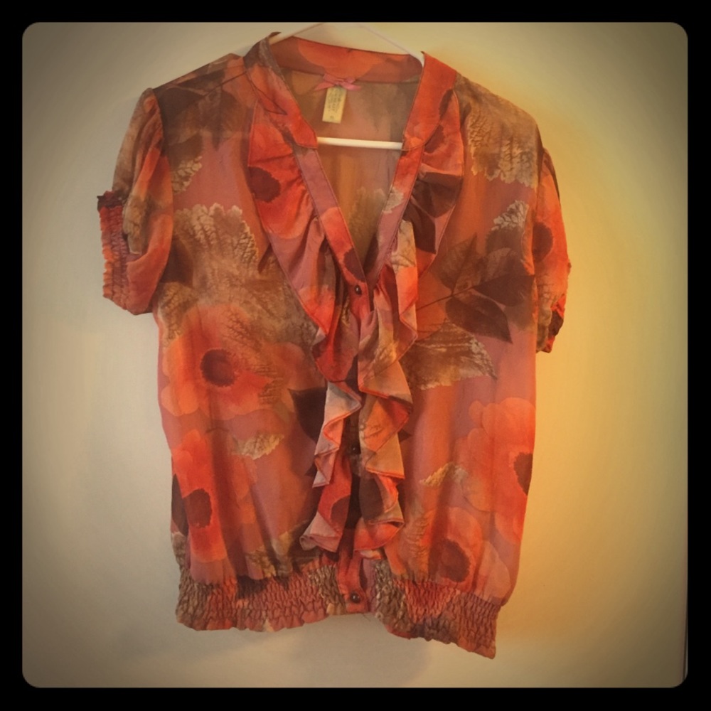 Flower Button Down Blouse - image 1