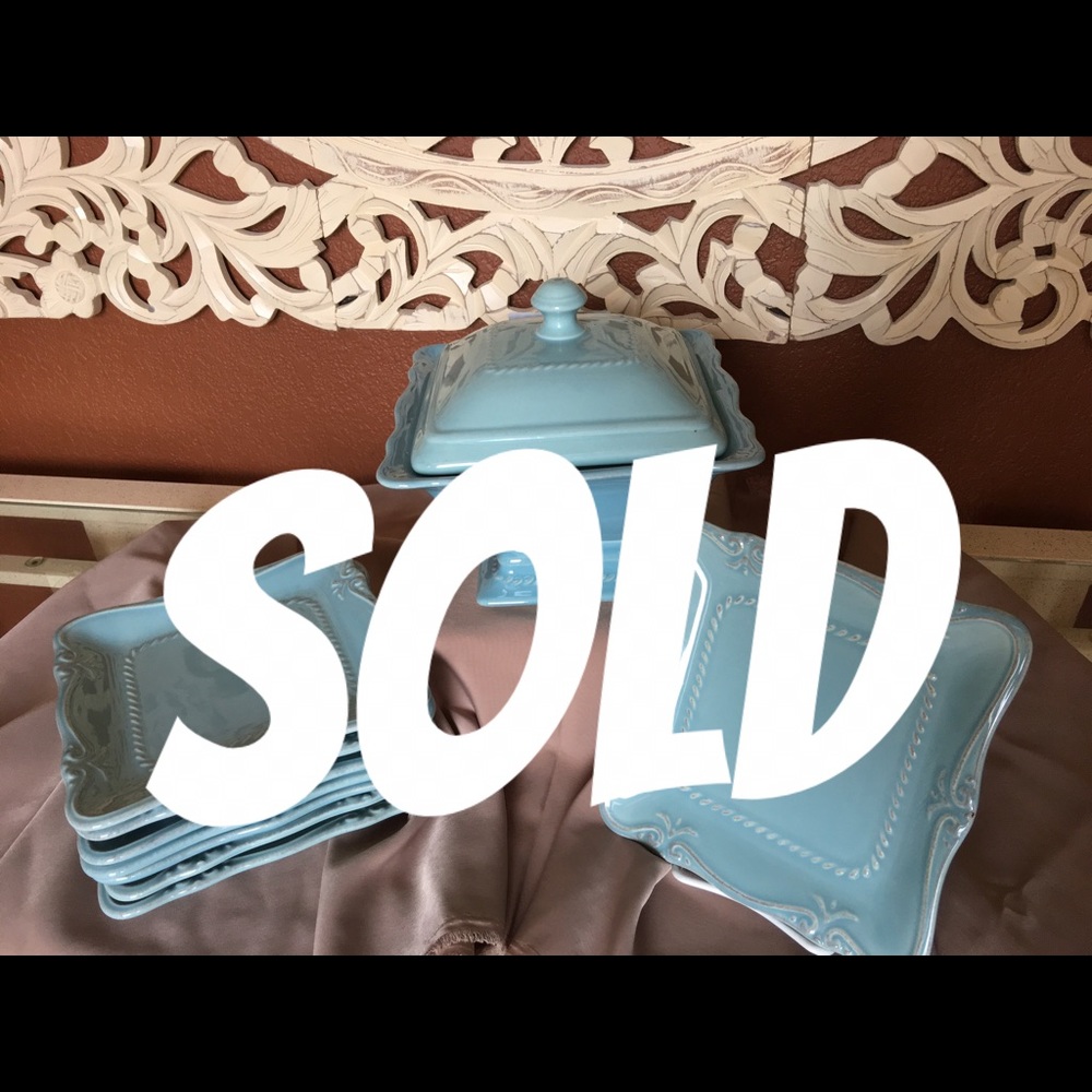 Southern Living Blue Serving Dish & 8 Plates