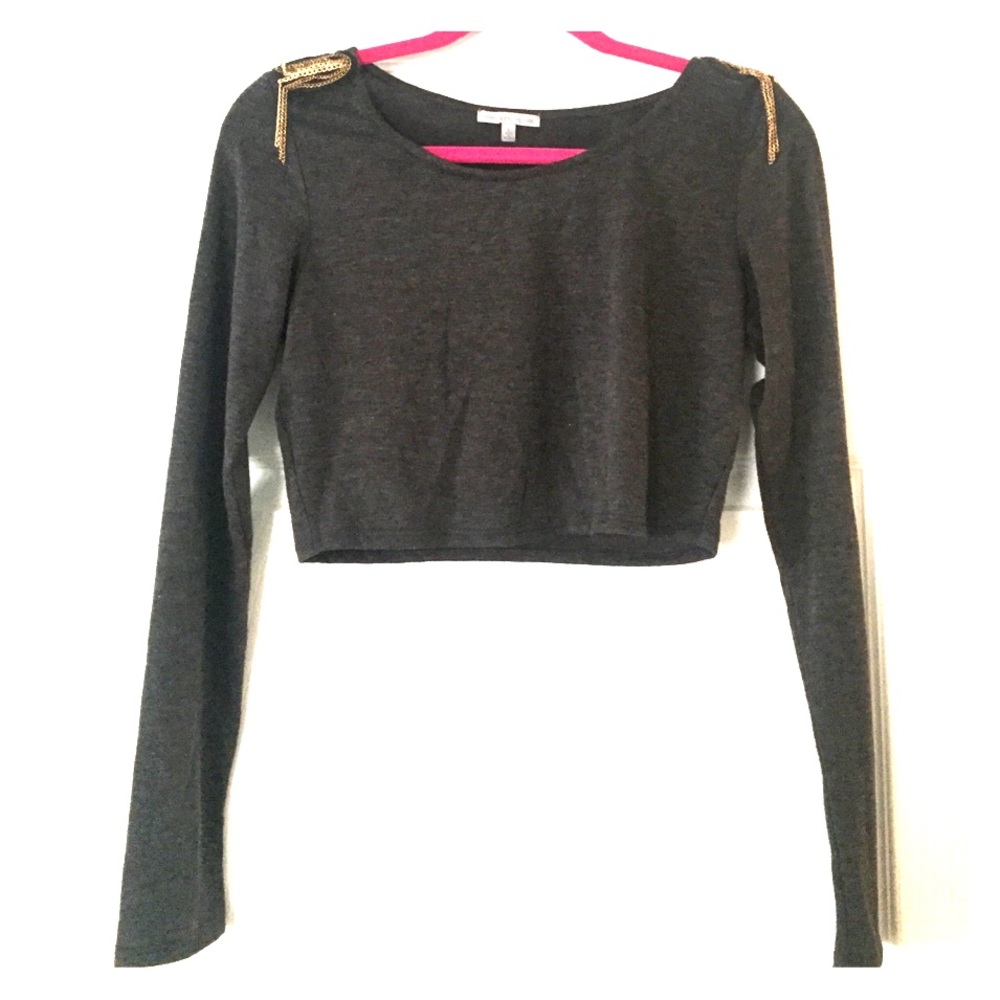 Charlotte Russe Gray Long Sleeve Crop Top Large