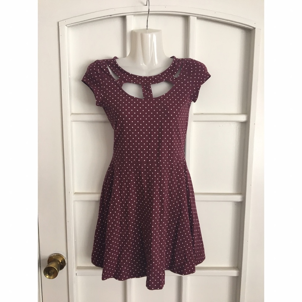 AMERICAN EAGLE Burgundy and White Polka Dot Dress