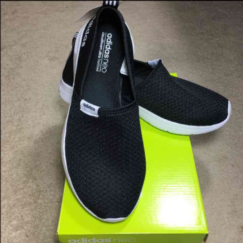 NEW ADIDAS NEO SLIP ON BLACK WOMEN CHIC COMFY SHOE