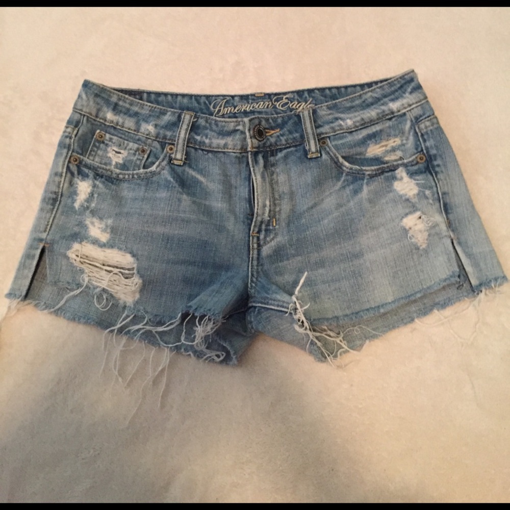 Distressed denim short shorts