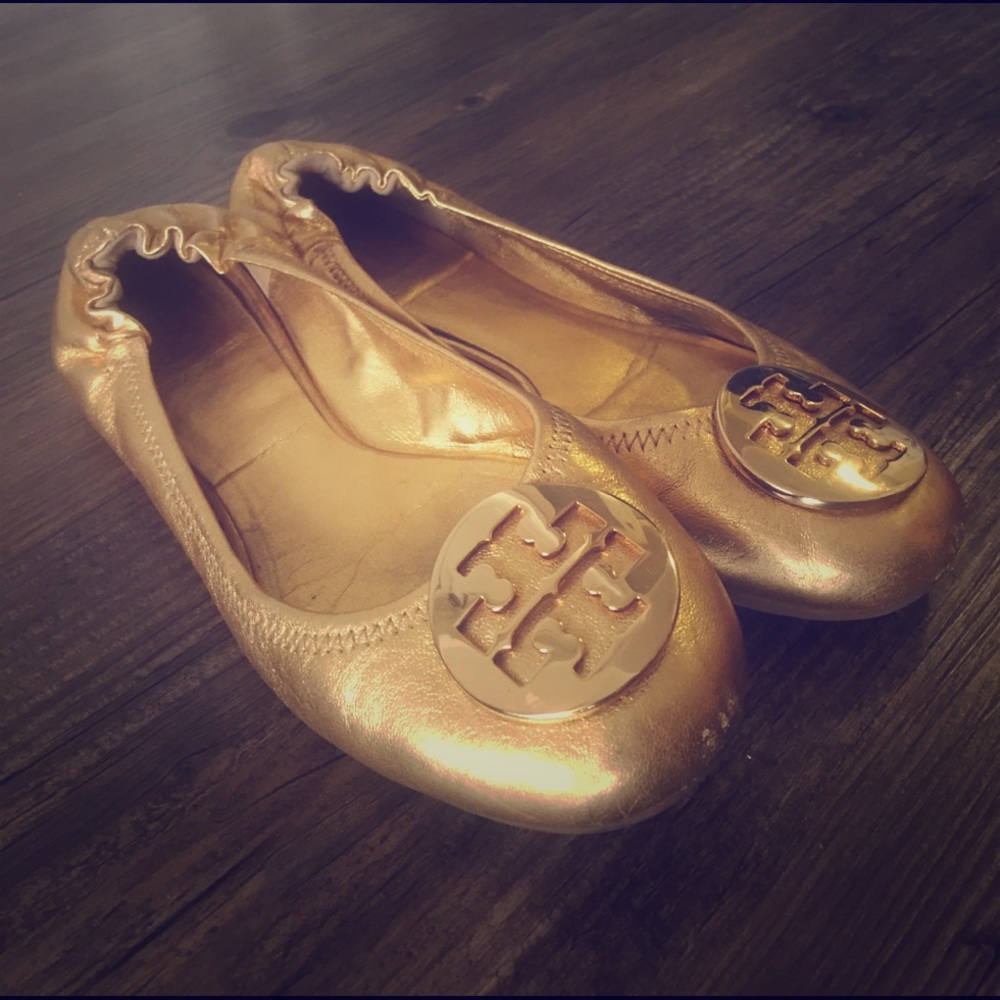 Tory Burch metallic leather gold reva flat