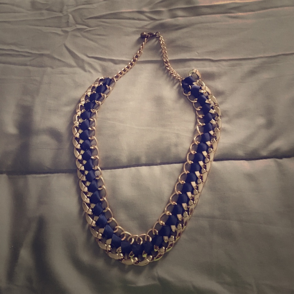 Necklace Laced W/ Navy Ribbon