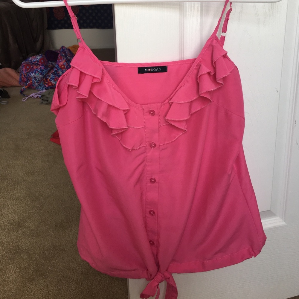 Pink ruffle tank