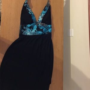 Black and blue halter dress