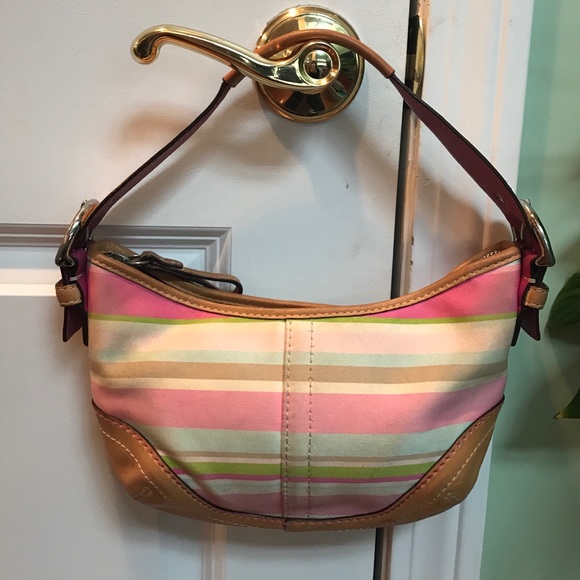 Authentic pastel stripped coach bag - Picture 1 of 2