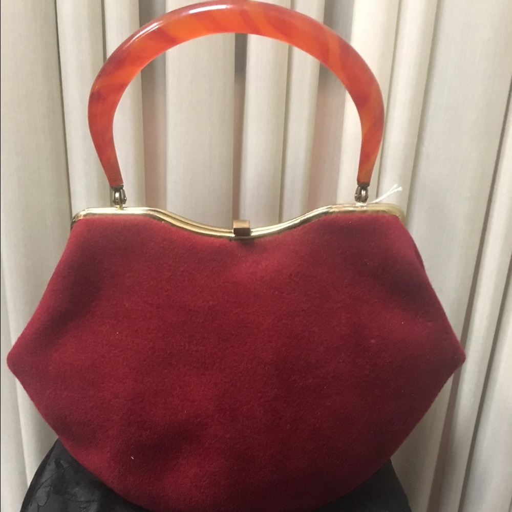 Vintage red purse with a Bakelite handle