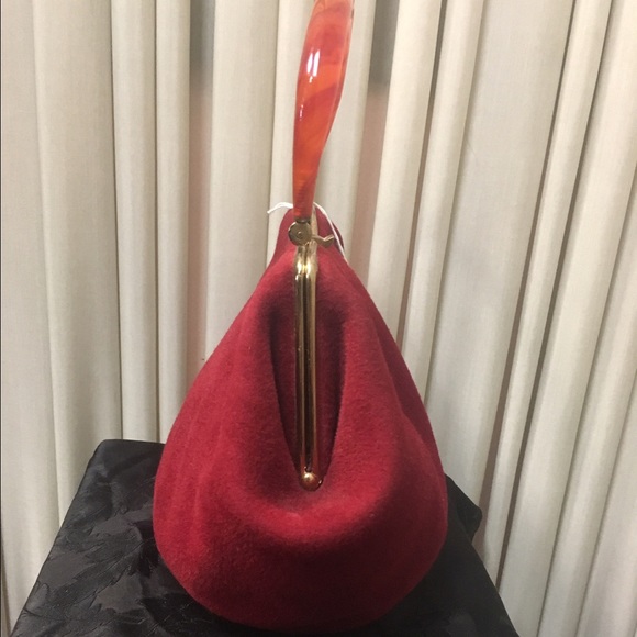 Vintage red purse with a Bakelite handle - Picture 3 of 4