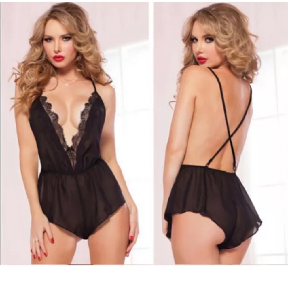 Sexy lingerie black sheer lace nightwear
