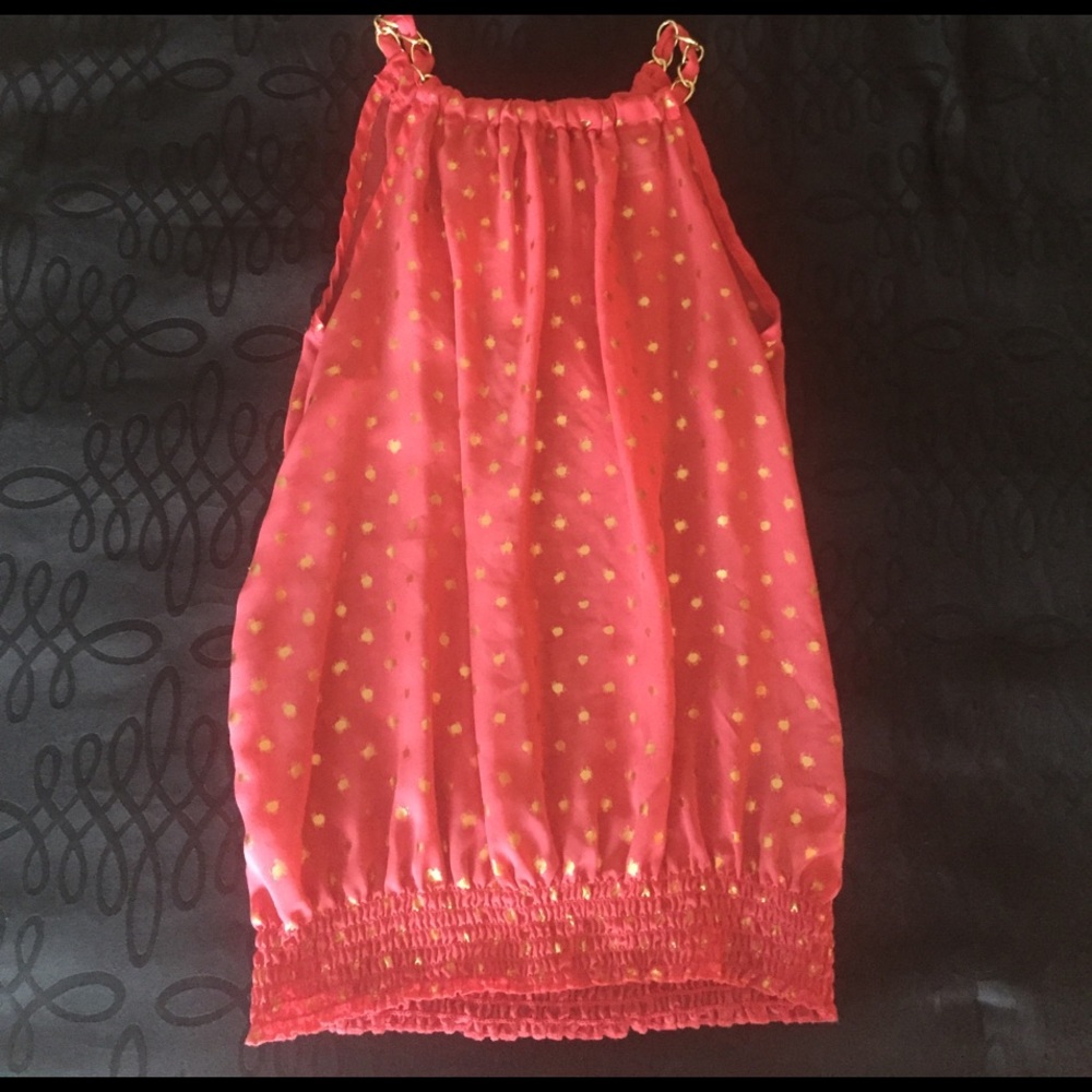 Sexy Sheer sleeveless salmon color & gold dot top