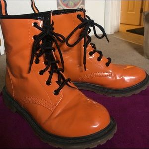 Orange Patent Leather Combat Boots 🍊