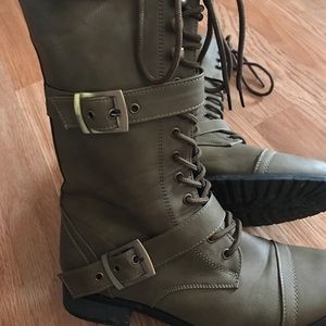 Olive green combat boots