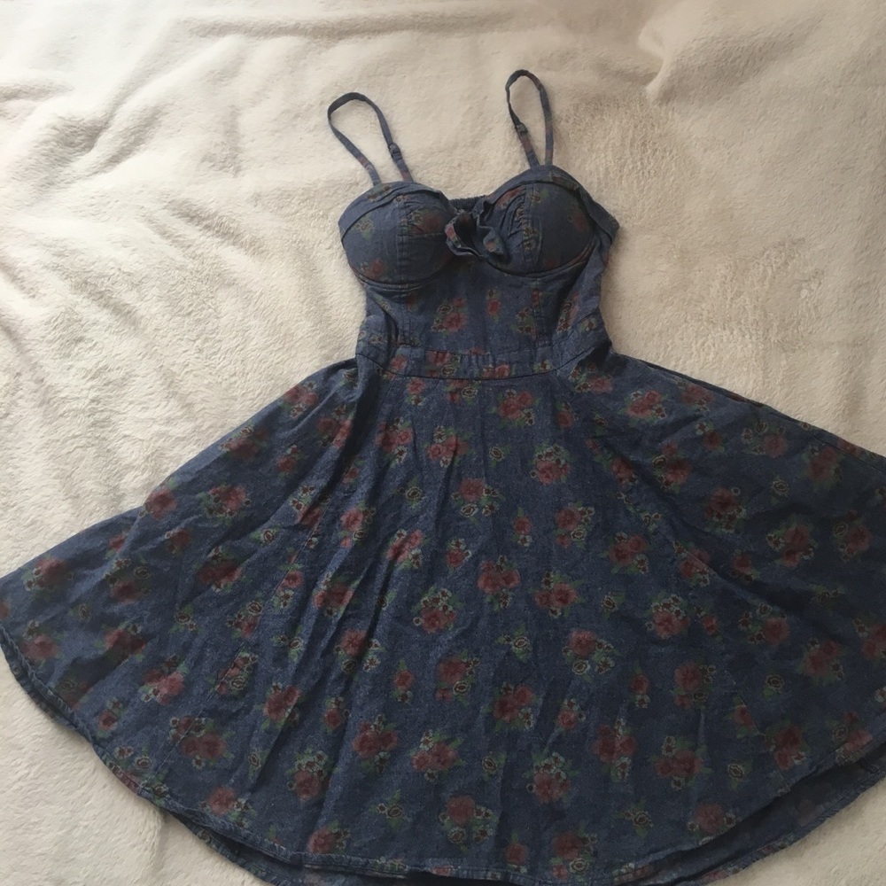 Denim sundress with flowers