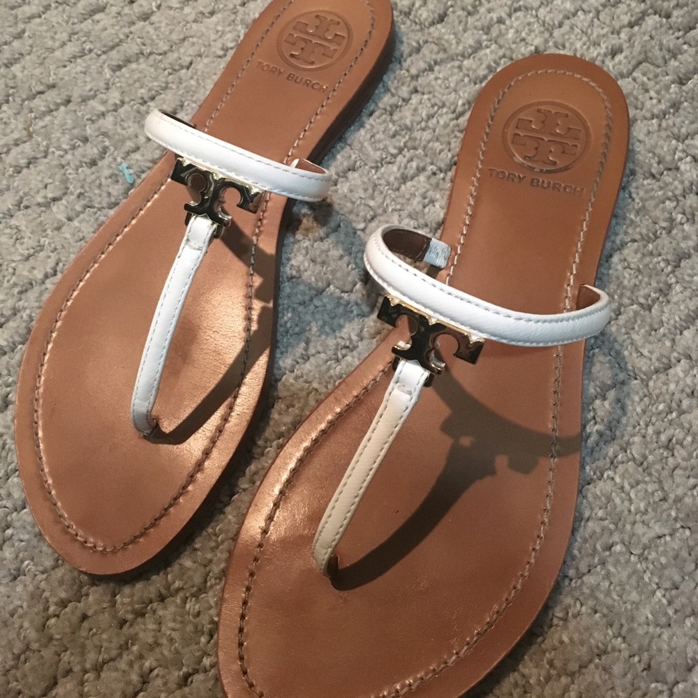Tory Burch T-logo white thong sandal