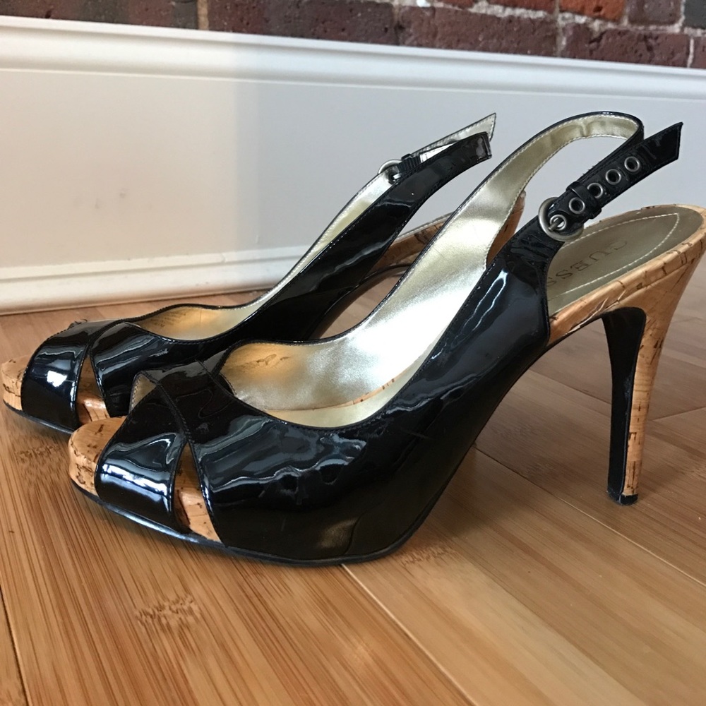 Guess Slingback Open Toe Platform Heels, Size 8.5