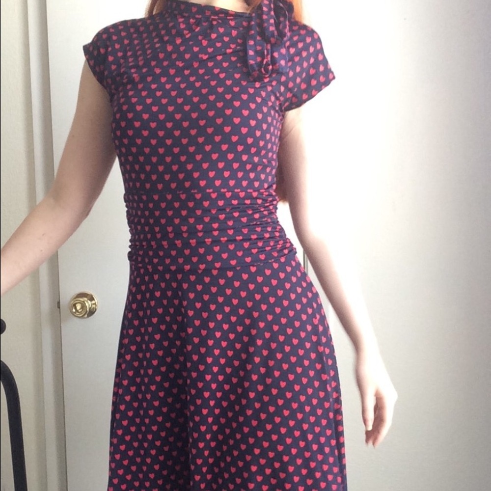 ModCloth heart print navy swing dress