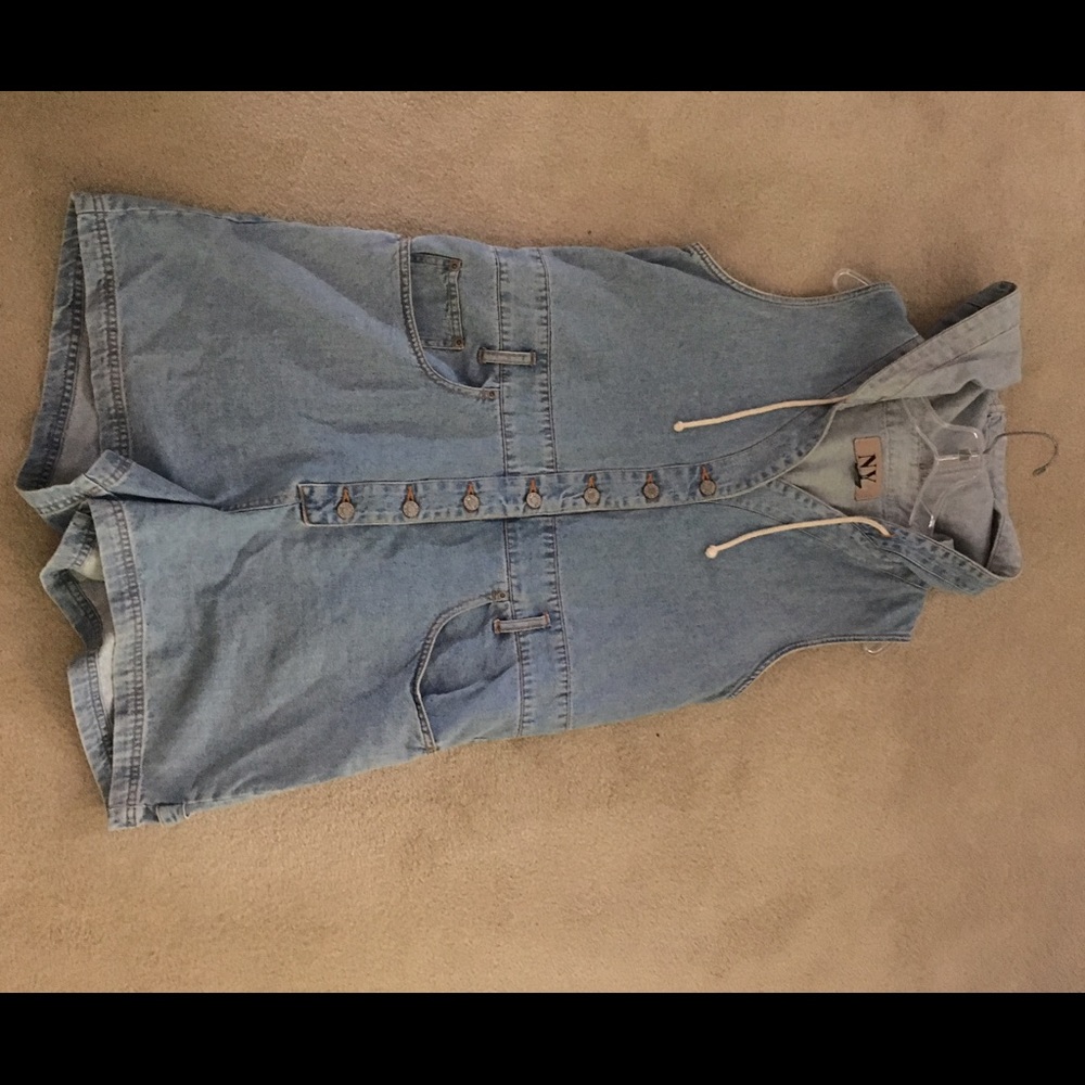 Denim Romper:  light blue denim short & hoodie