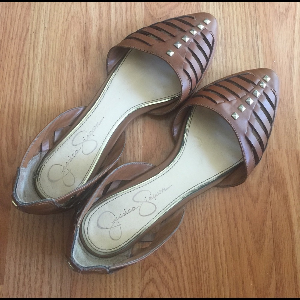 ❤️SOLD❤️ Jessica Simpson Brown Woven Studded Flats