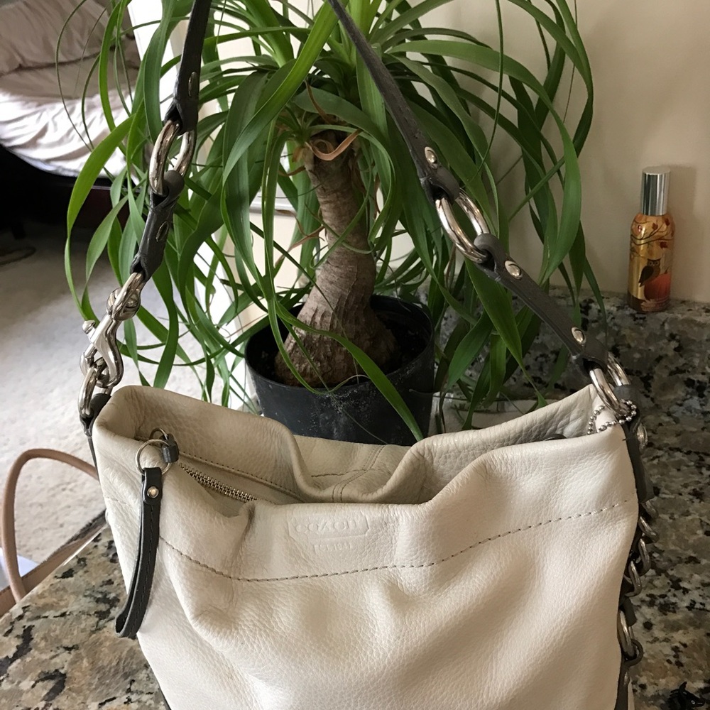 White and gray Hobo Coach Purse