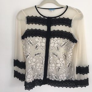 Leifnotes floral and lace sheer button blouse