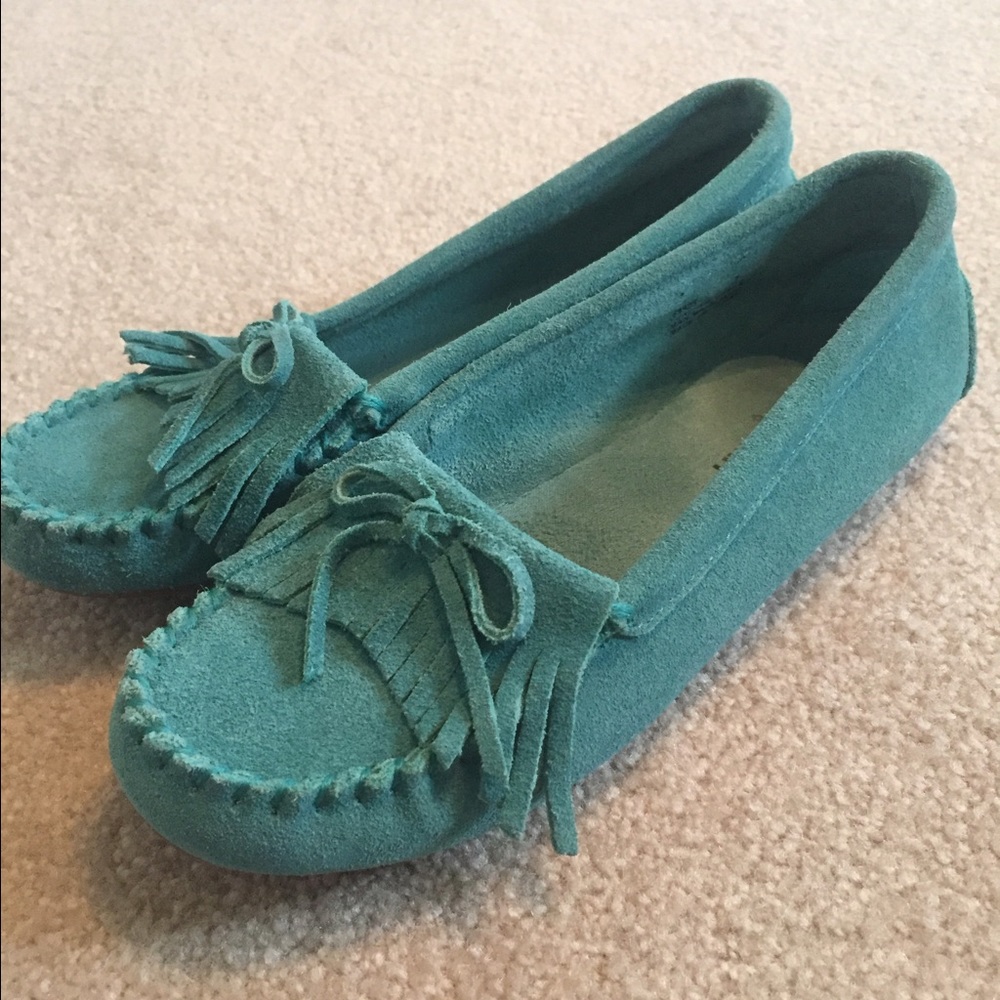 Teal Minnetonkas - size 7