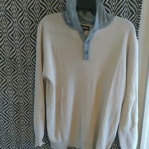 Oatmeal Henley Hooded Men Sweater