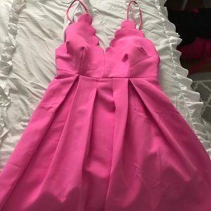 pink scalloped skater dress