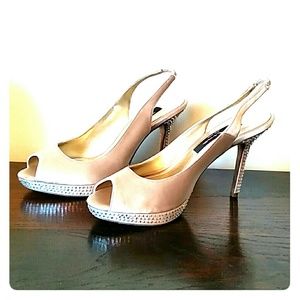 Nina Champagne Rimestome Dressy Peep Toes Heals