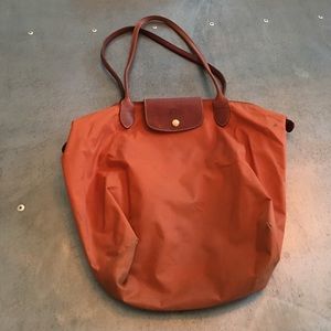 Longchamp Brown Le Pliage Folding Shopping Tote