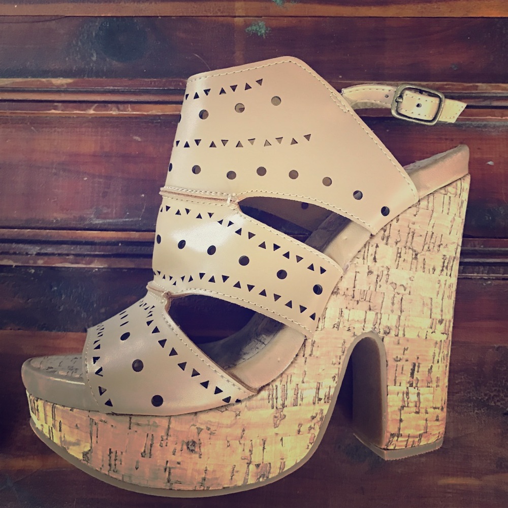Two Lips tan wedges.  Size 9