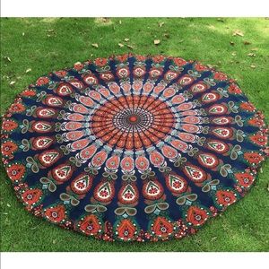 Orange peacock boho yoga mat