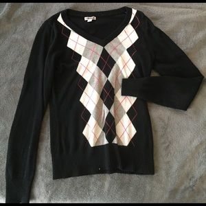 Black sweater checker print front for women