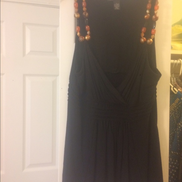 "Inc" Black Tunic with Designer Beaded Straps - Picture 2 of 5