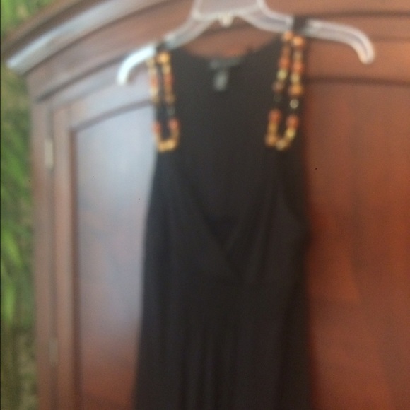 "Inc" Black Tunic with Designer Beaded Straps - Picture 3 of 5