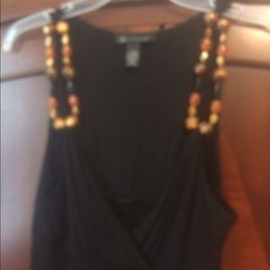 "Inc" Black Tunic with Designer Beaded Straps