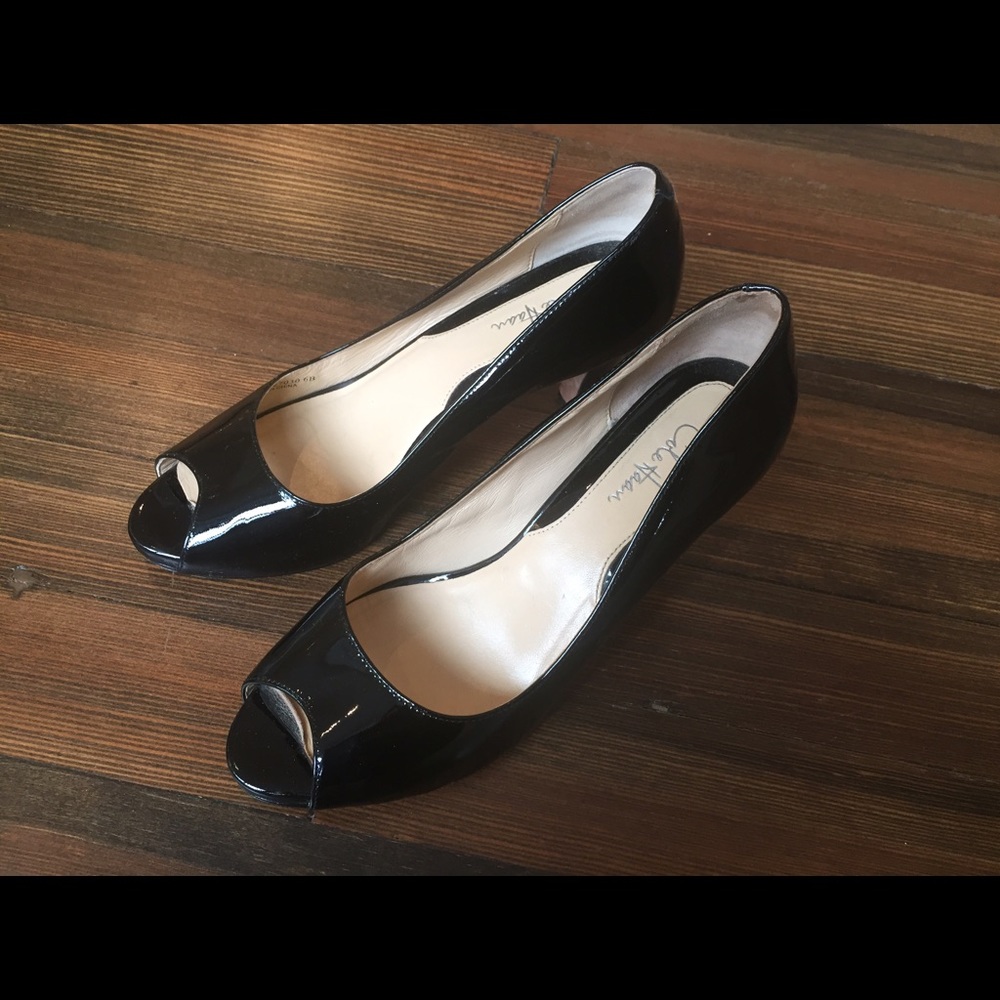 Cole Haan Black Patent Peep Toe Pumps