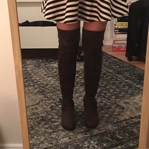 Tory Burch over the knee suede dark brown boots