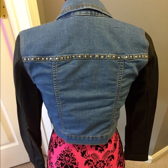 Denim & faux learher crop jacket - Picture 3 of 4