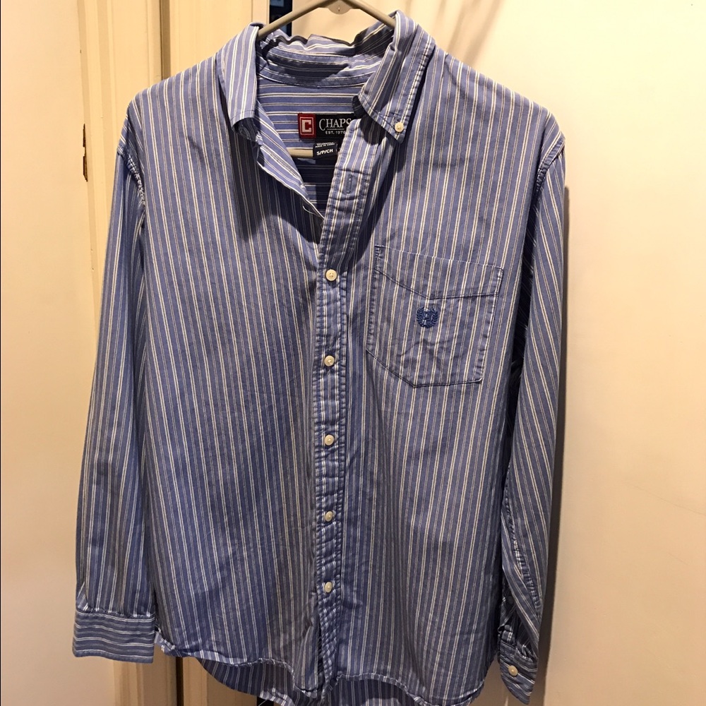 Chaps Blue white striped button down shirt