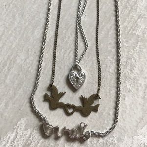 Three necklaces set -Love, friendship doves, heart
