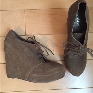 Brown suede lace up wedges